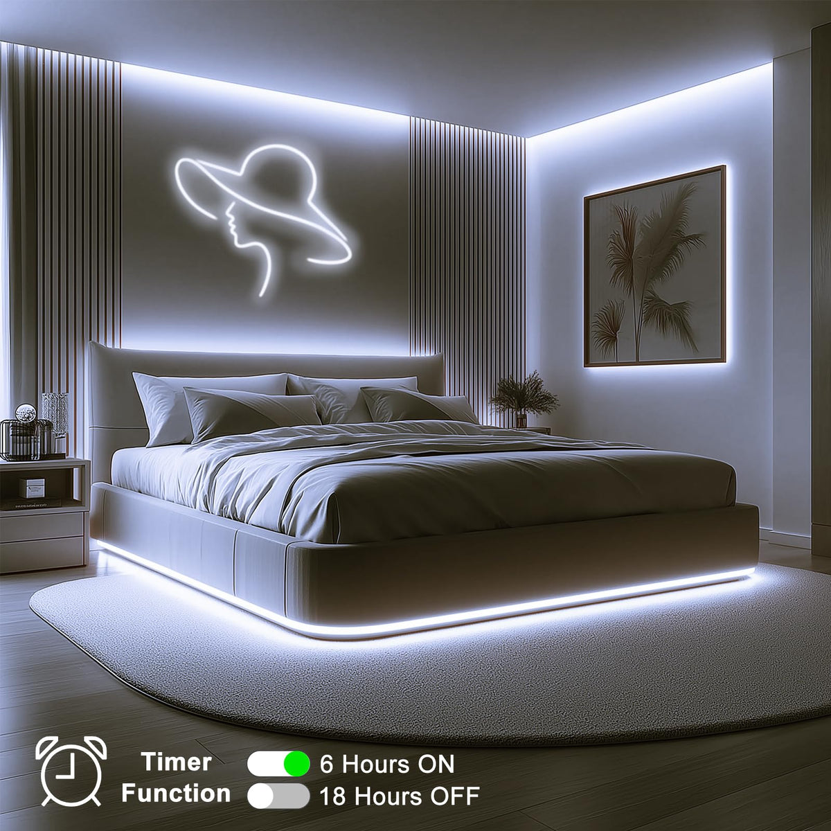 DBFAIRY 66Ft LED Neon Rope Lights, 24V Dimmable 2400LEDs Strip Neon Light 6000K Flexible Silicone Rope Lights Super Bright IP67 Waterproof with Timer Function for Indoor Outdoor Decor(Cool White)