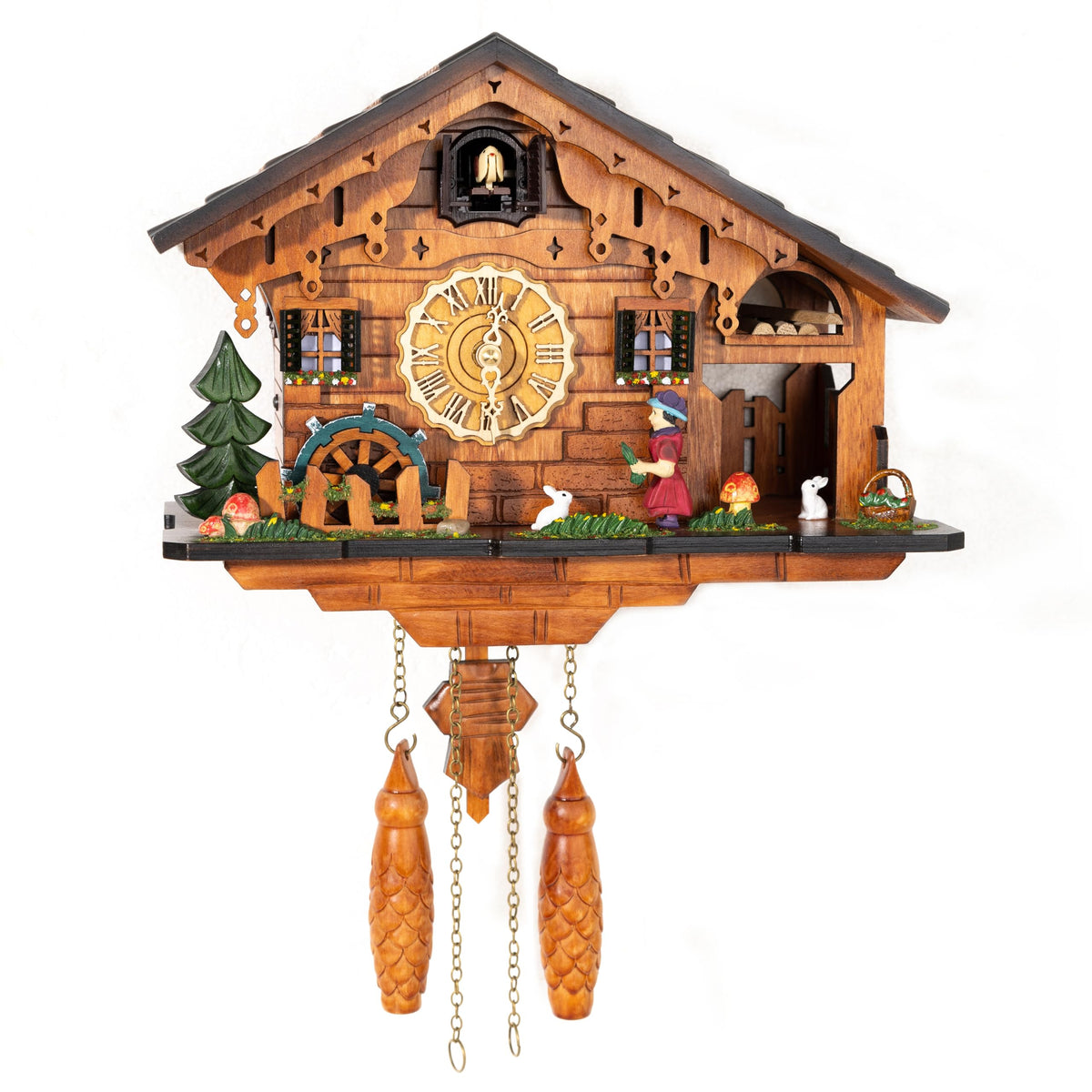 Cuckoopro Cuckoo Clock, Black Forest Style Wooden Pendulum Quartz Wall Clock, Volume Control, Night Silent, Gift Package, Professional Service