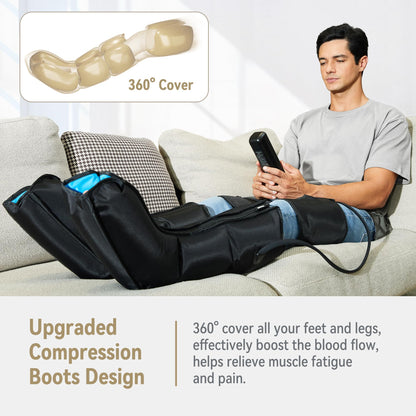 FIT KING Air Compression Leg Massager with Heat for Circulation Upgraded Full Leg and Foot Massager to Relieve Pain, Swelling, Edema, RLS - Built-in Pressure Sensor & LCD Display - Gift for Mom Wife