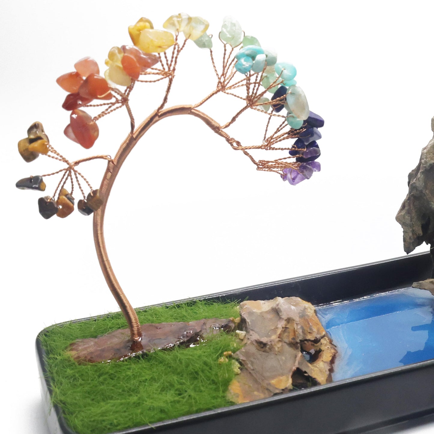 Lavoio Chakra Backflow Incense Burner – Handmade Natural Stone Waterfall Fountain with 7 Chakra Crystals – Aromatherapy Decor for Meditation, Yoga & Home Ambience (chakra tree)