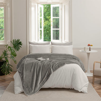 Good Nite Bed Throw Blanket 130x150cm Sherpa Flannel Blankets Fleece Fluffy Throw Lightweight Microfiber Solid for Sofa (Grey, Single)