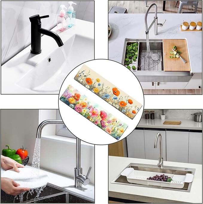 Bimkole 2 PCS Faucet Absorbent Mat, Kitchen Faucet Sink Splash Guard Wraparound