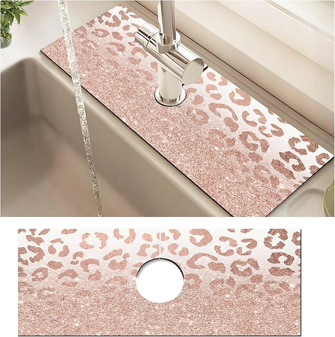 Absorbent Splash Guard Mat for Kitchen Sink, 15×5.5 Inch Cute Fast Drying Drip