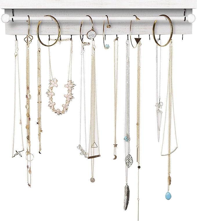 Rustic White Necklace Jewelry Organizer