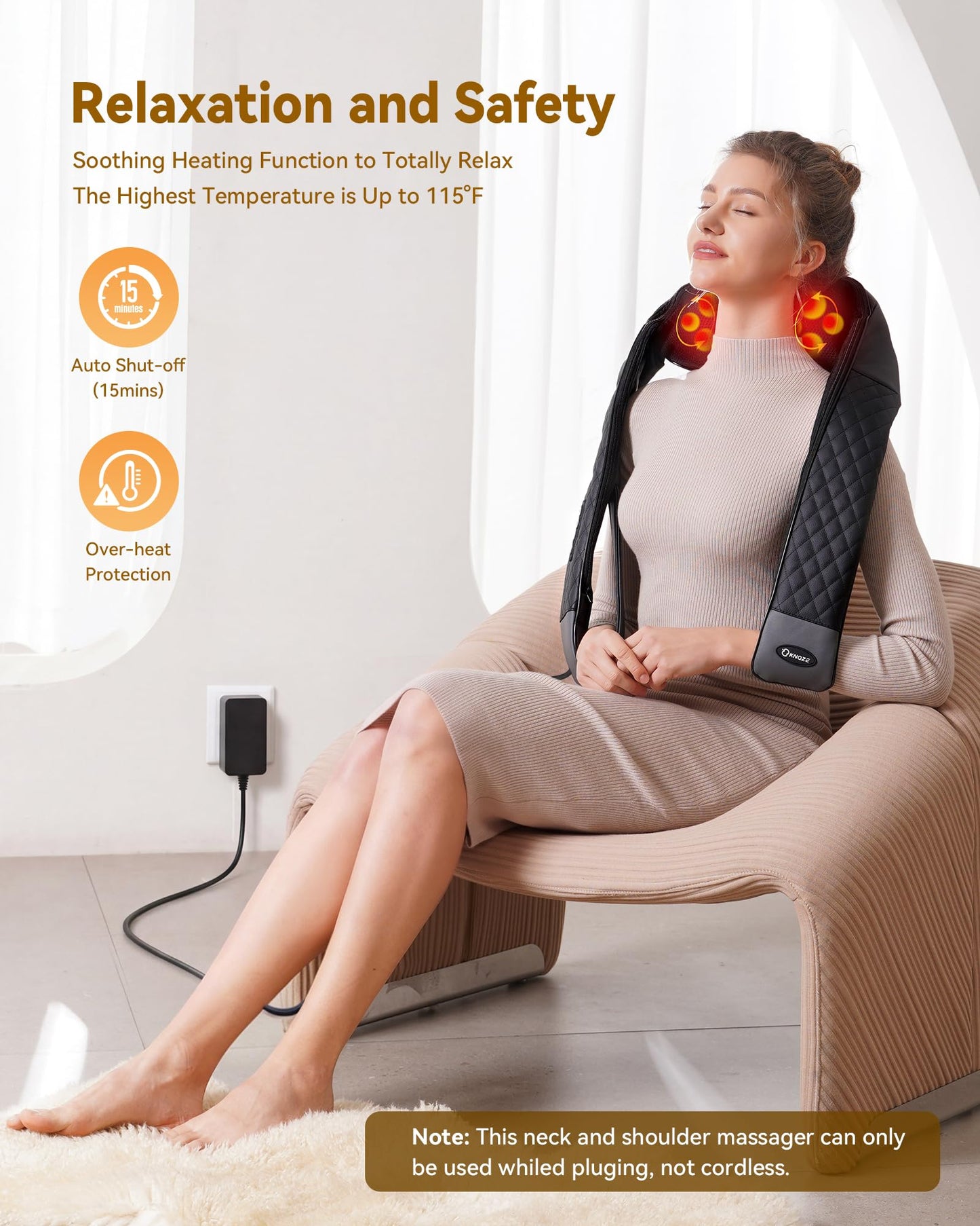 Shiatsu Neck and Back Massager with Heat, Neck and Shoulder Massager, 4D Deep Tissue Kneading Massage for Leg, Full Body Muscle Pain Relief, Ergonomic Design, Ideal Gifts for Women Men, Not Cordless