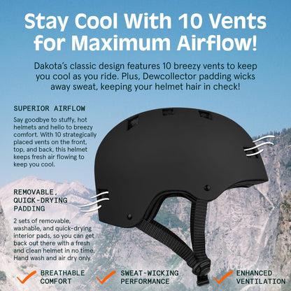 Retrospec Dakota Bicycle / Skateboard Helmet for Adults - Commuter, Bike, Skate, Scooter, Longboard & Incline Skating - Highly Protective & Premium Ventilation- Small- Matte Black ( Small: 51-55 cm)