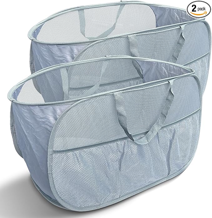 Collapsible Laundry Baskets 2 Pack, Mesh Pop Up Hamper