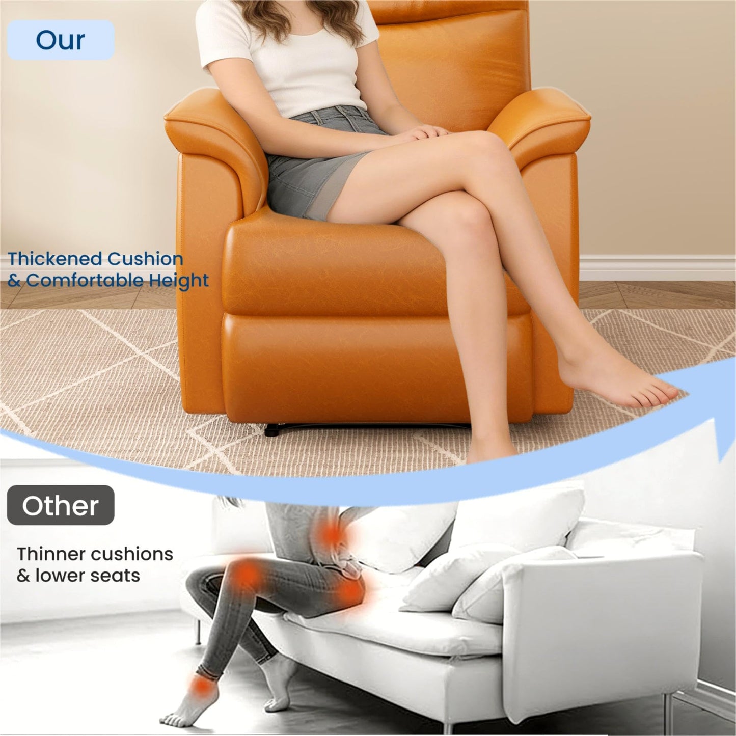 Leather Recliner Chair for Adults Power Recliner with USB Charging Ports Electric Reclining Sofa for Living Room Home Theater Seating Bedroom (Vibrant Orange)