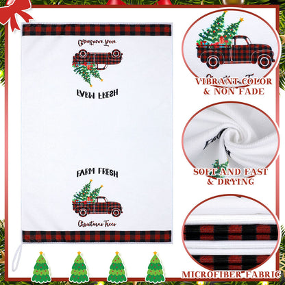 Patelai 4 Pack Christmas Kitchen Towels Buffalo Plaid Tea Dishtowels Farmhouse Winter Bathroom Hand Towels Christmas Decorations for Kitchen Holiday Xmas Housewarming Gifts(Red Black,Tree)