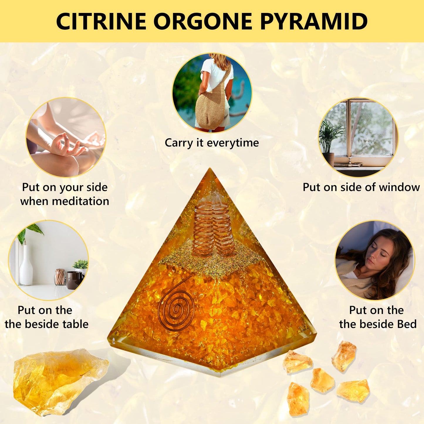ANAYA AGATE Citrine Orgone Pyramid, Crystal Pyramid for Wealth Prosperity, Orgonite Pyramids for Meditation, Wisdom, Spiritual Growth, Crystals and Healing Stones for Success, Financial Abundance