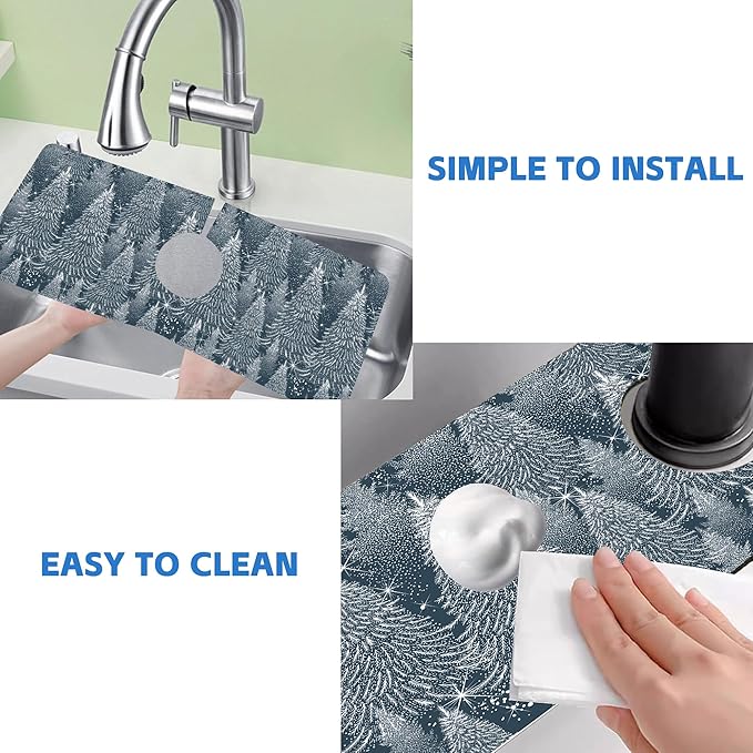 Christmas Forest Sink Faucet Absorbing Mat Pine Spruce Sink Splash Guard Faucet