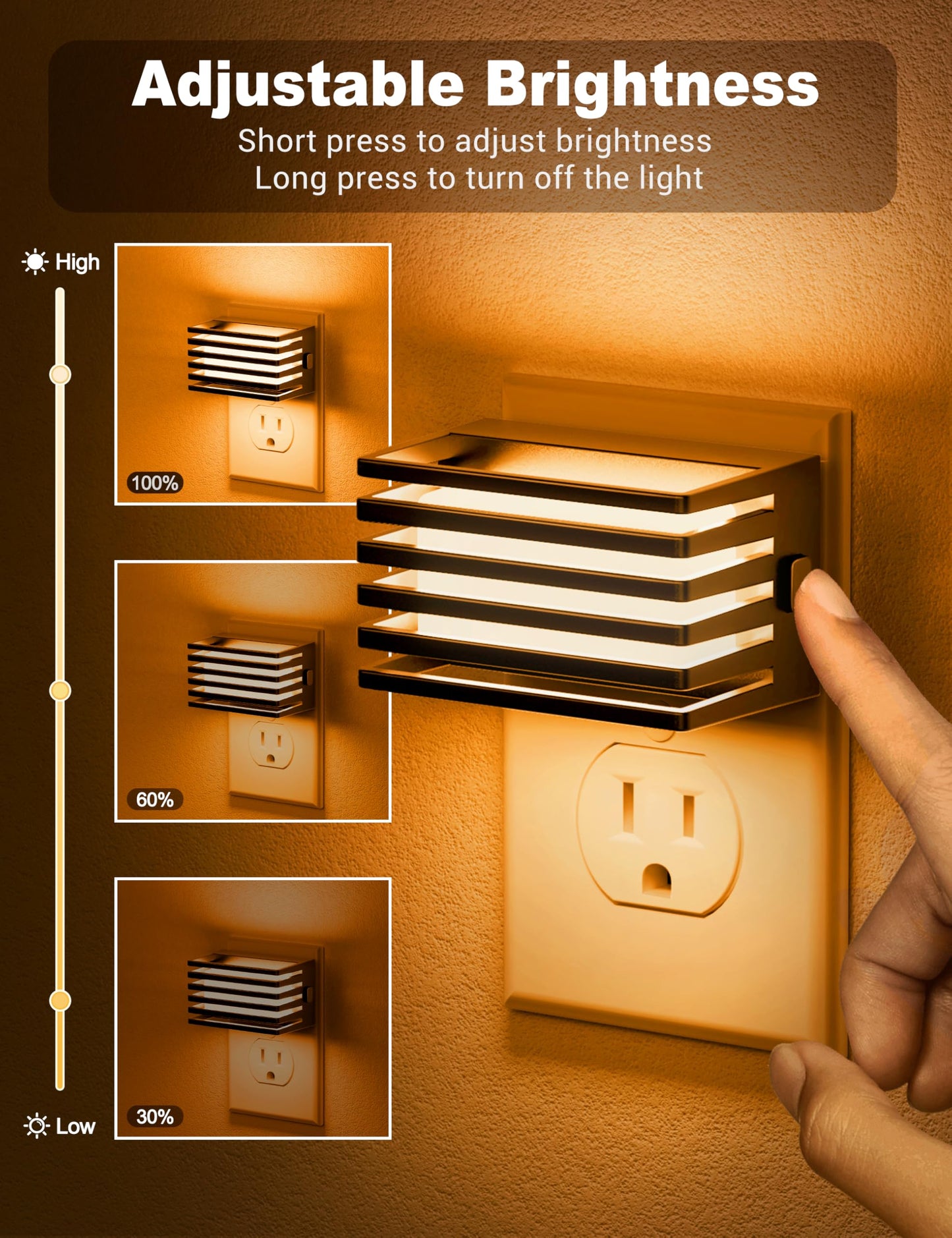 JandCase LED Night Light, [2 Pack] Night Lights Plug into Wall with Dusk to Dawn Sensor, Dimmable Plug in Night Light, Adjustable Brightness, 3000K Soft White Nightlight for Bedroom Bathroom Hallway