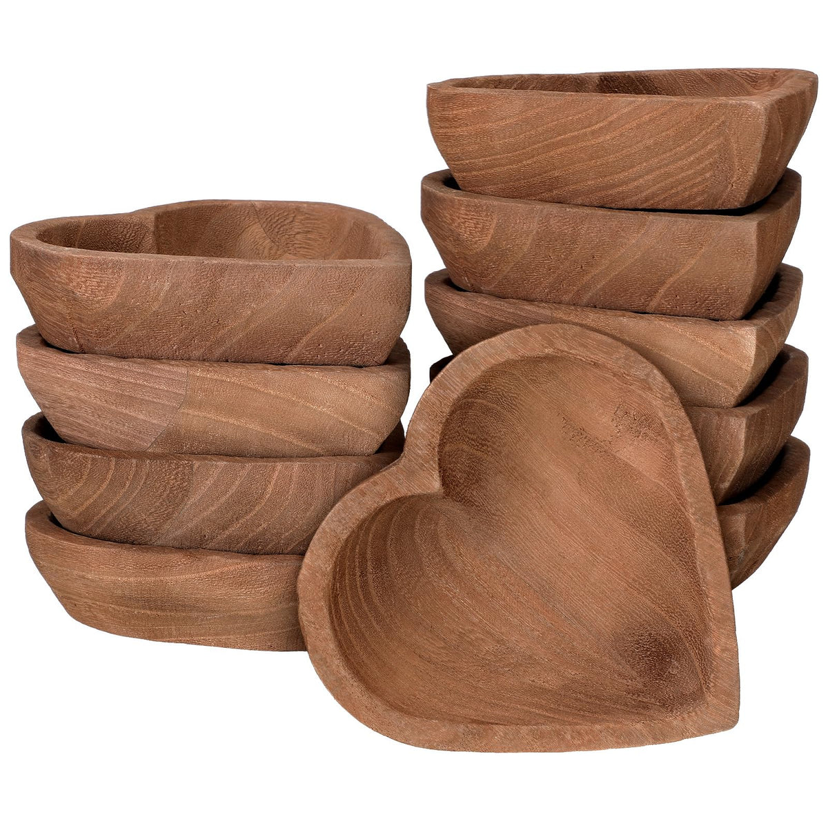 Tioncy 10 Pcs Wooden Dough Bowls - Wood Heart Shaped Hand Carved Paulownia Serving Decorative Bowl Bulk for Home Holding or Making Bread, Fruits, Salad & Candle, 7 Inch