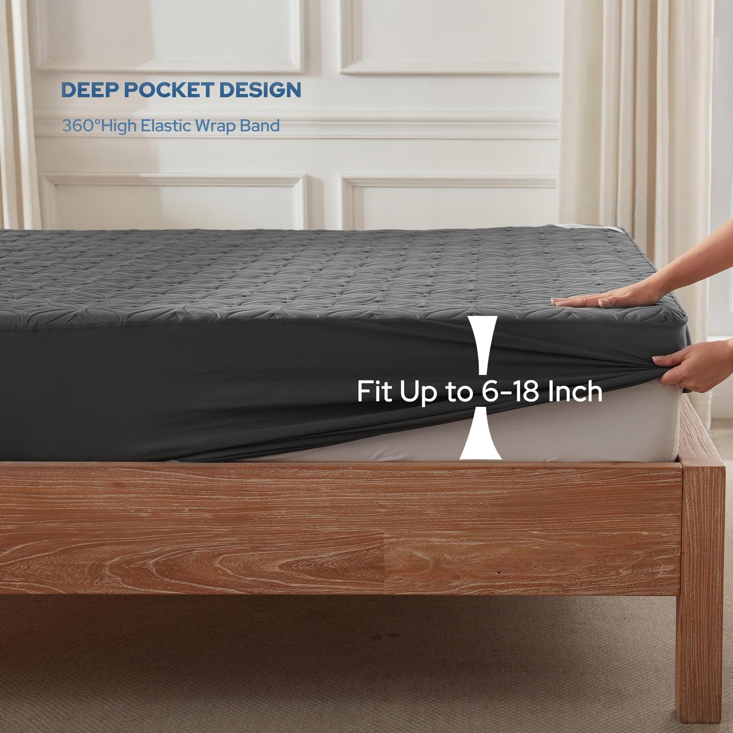 2 Pack Waterproof Mattress Protector, Queen Size Mattress Pad Noiseless with Deep Pocket 6"-18" Depth, Soft Breathable Dirt-Proof Bed Mattress Cover Washable for Home, Bedroom, Hotel (Gray)