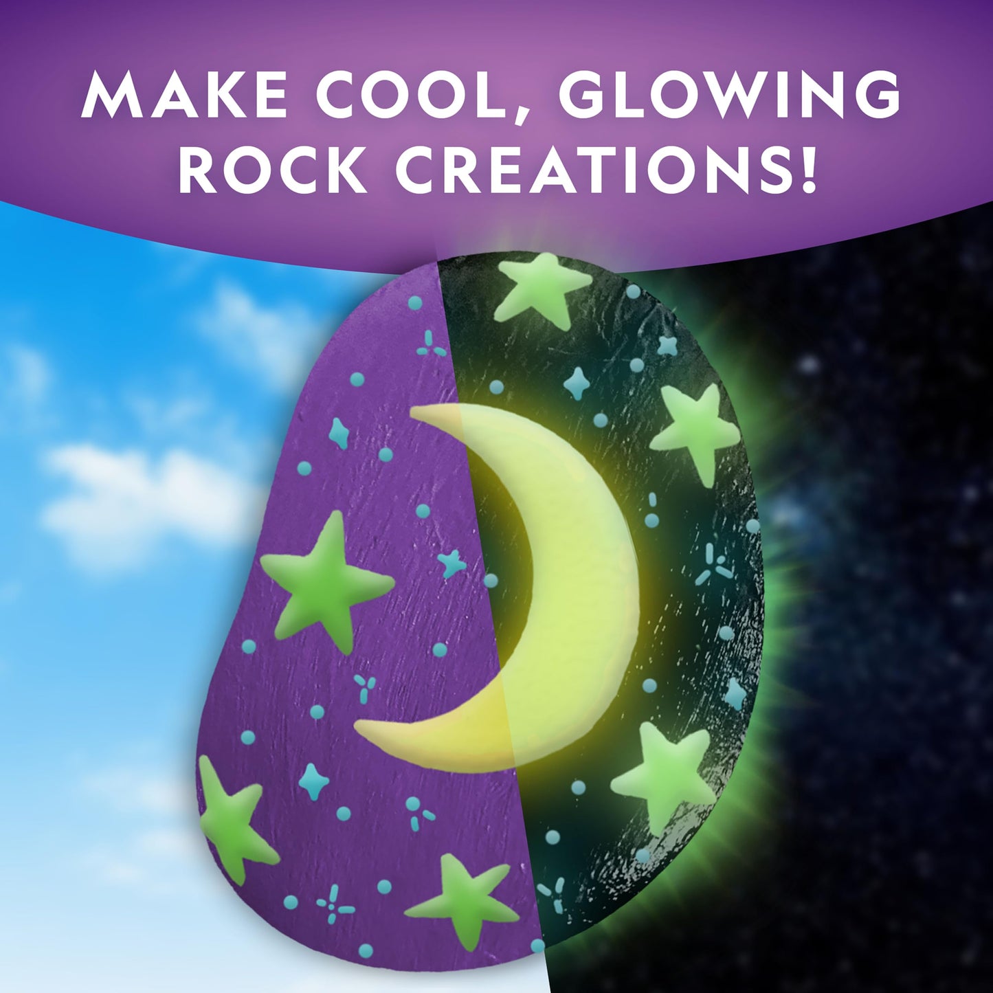 Blue Marble National Geographic Glow in The Dark Rock Painting Kit - Arts & Crafts Kit for Kids, Decorate 15 River Rocks with 15 Paints & Art Supplies, Kids Craft