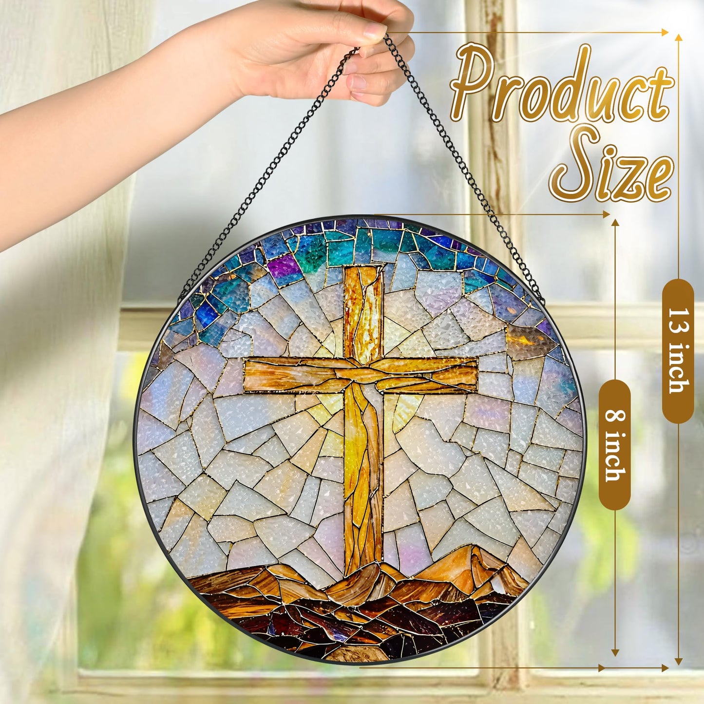 8-Inch Catholic Cross Stained Glass Suncatcher, Stained Glass Window Hanging, Religious Ornament, Christian Home Decor, Sun Catcher Window Decor — Gift for Christmas, Christian Gifts, Religious Gifts