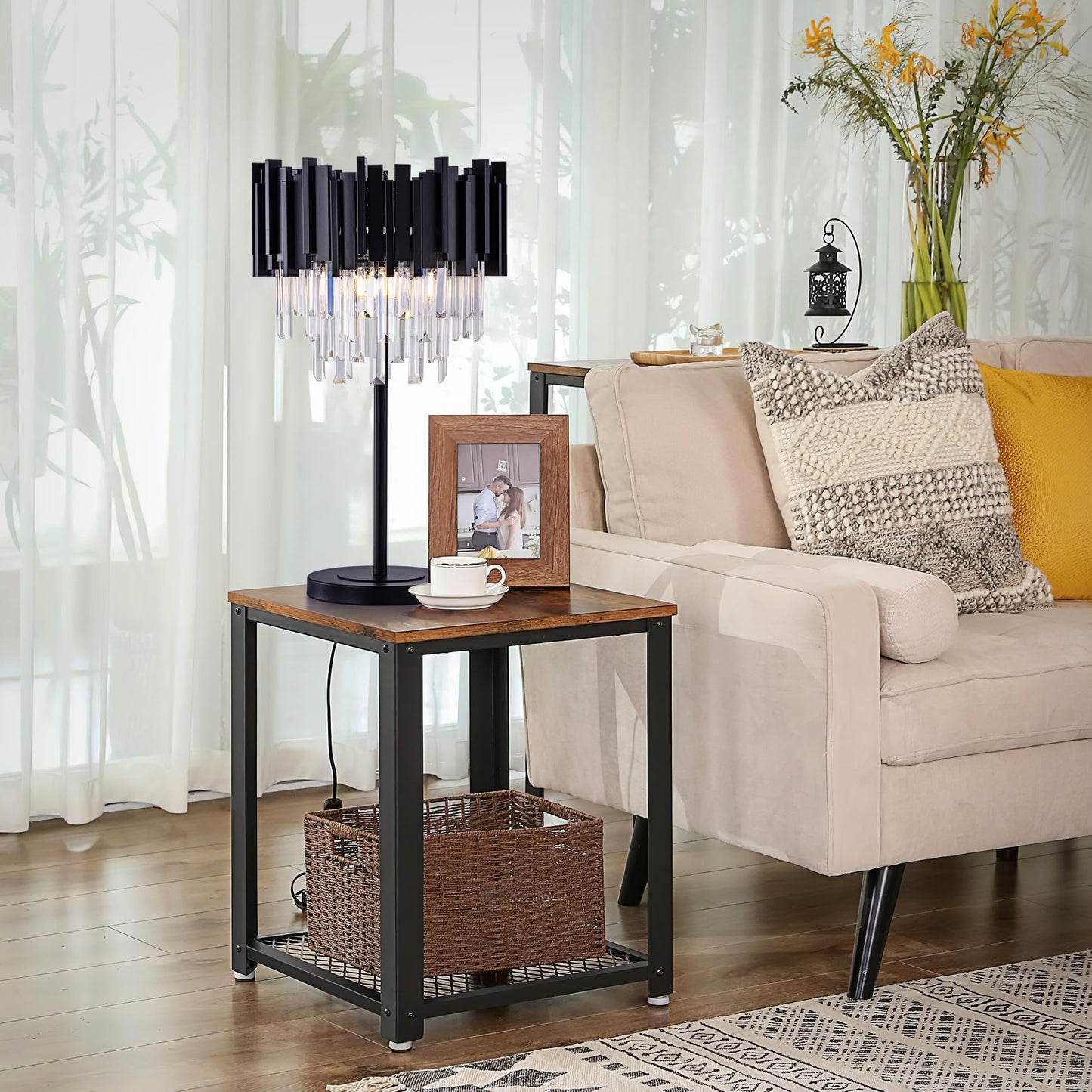 Wellmet Black Crystal Table Lamp,3 Lights Table Lamps for Bedroom,Black Bedside Nightstand Lamps for Living Room,Small Decorative Desk Lamp for Reading Room,Metal Base
