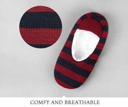 VAGUKU Mens Cozy Soft Sole Slipper Socks With Non Skid Bottoms, Warm Slipper Socks With Grippers For Men, Fuzzy House Slippers(Red Lattice01,10-13)