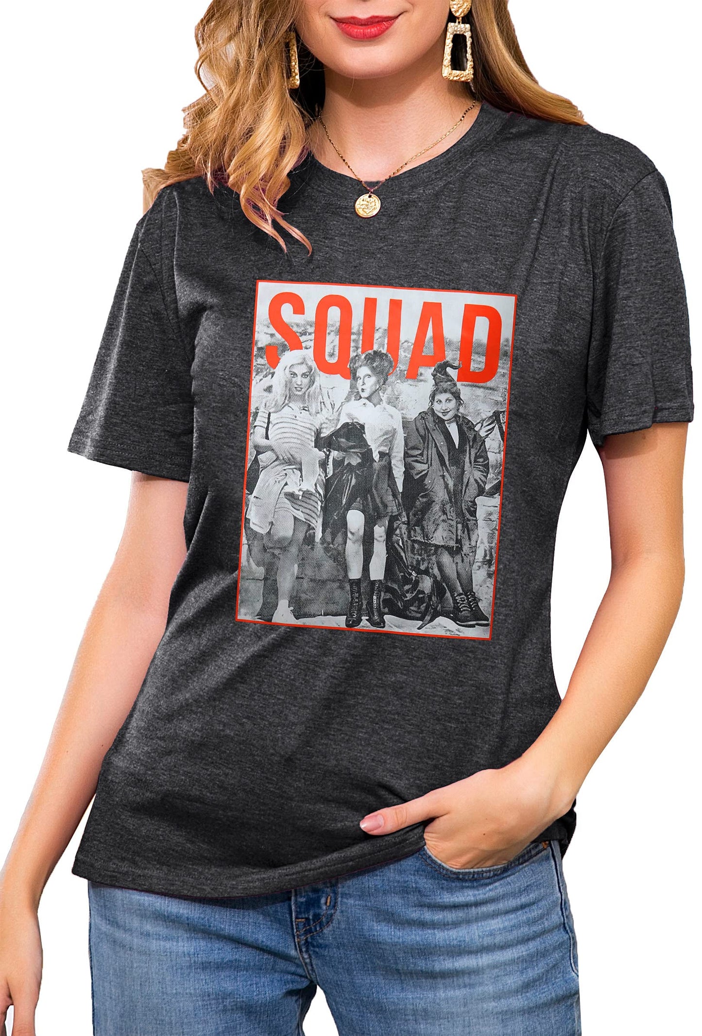 Sanderson Sisters Squad Cute T Shirt Halloween Graphic Tees for Women Hocus Pocus Funny Shirts Fall Casual Tops(Grey,Large)