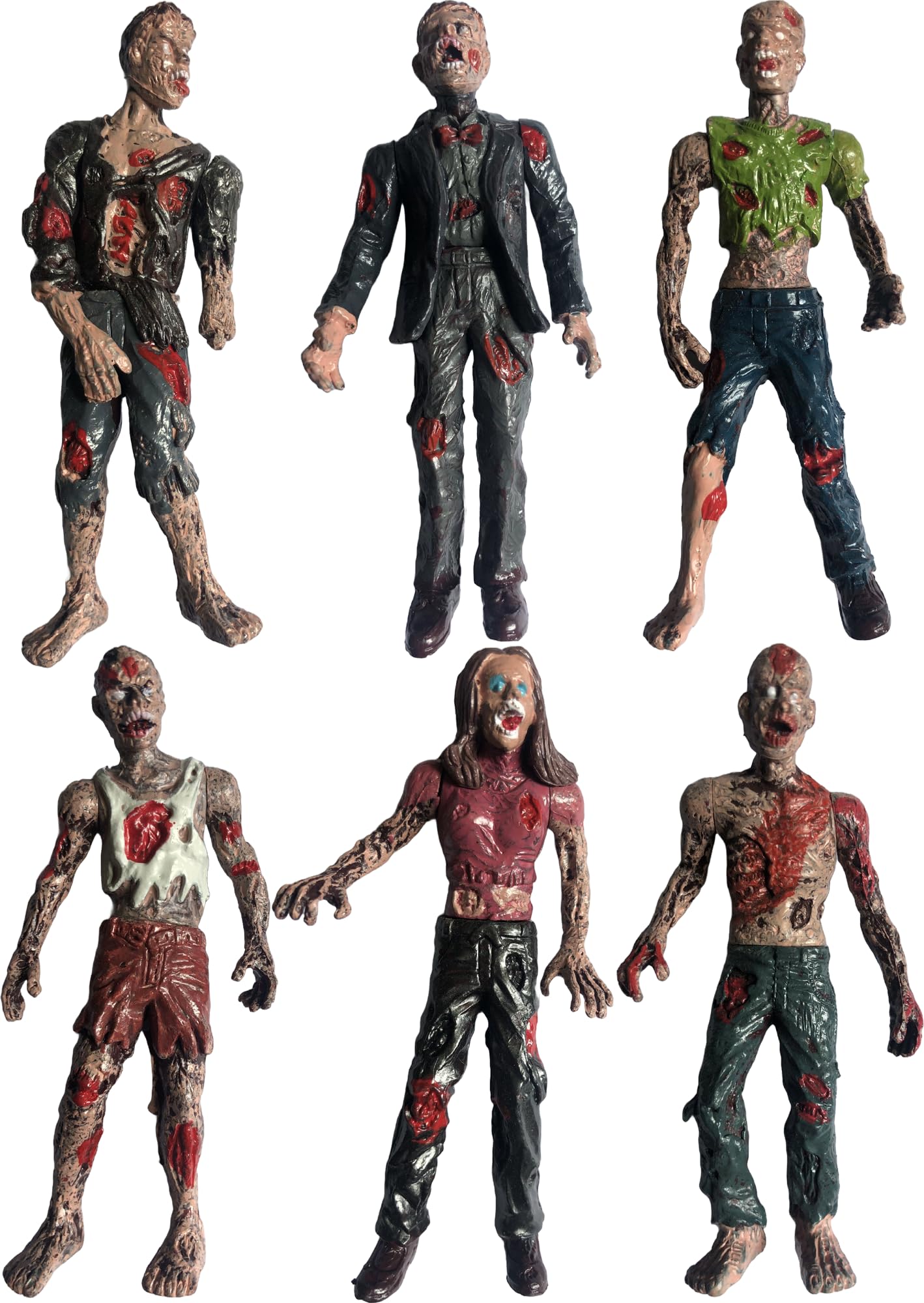 PowerTRC Toy Zombie Action Figures with Movable and Detachable Joints | Mini Zombie Figurines | Great for Presents, Decoration, and Party Favors | Pack of 6, 4 Inches Tall Zombies