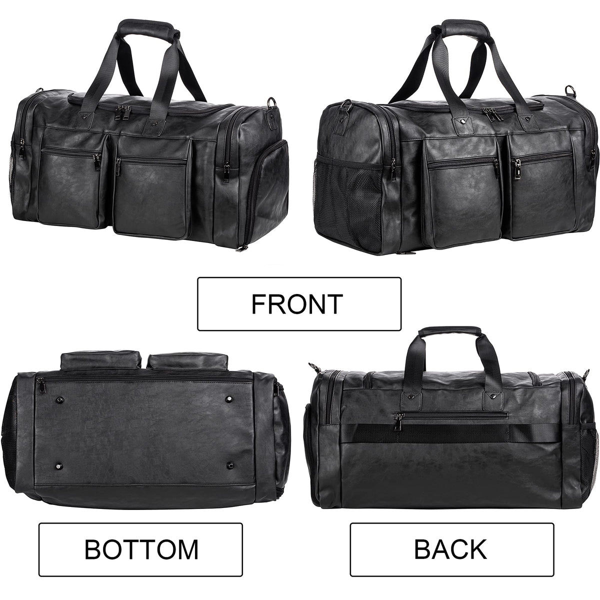Travel Bag with Shoe Pouch,Weekender Overnight Bag Leather Large Carry On Bag