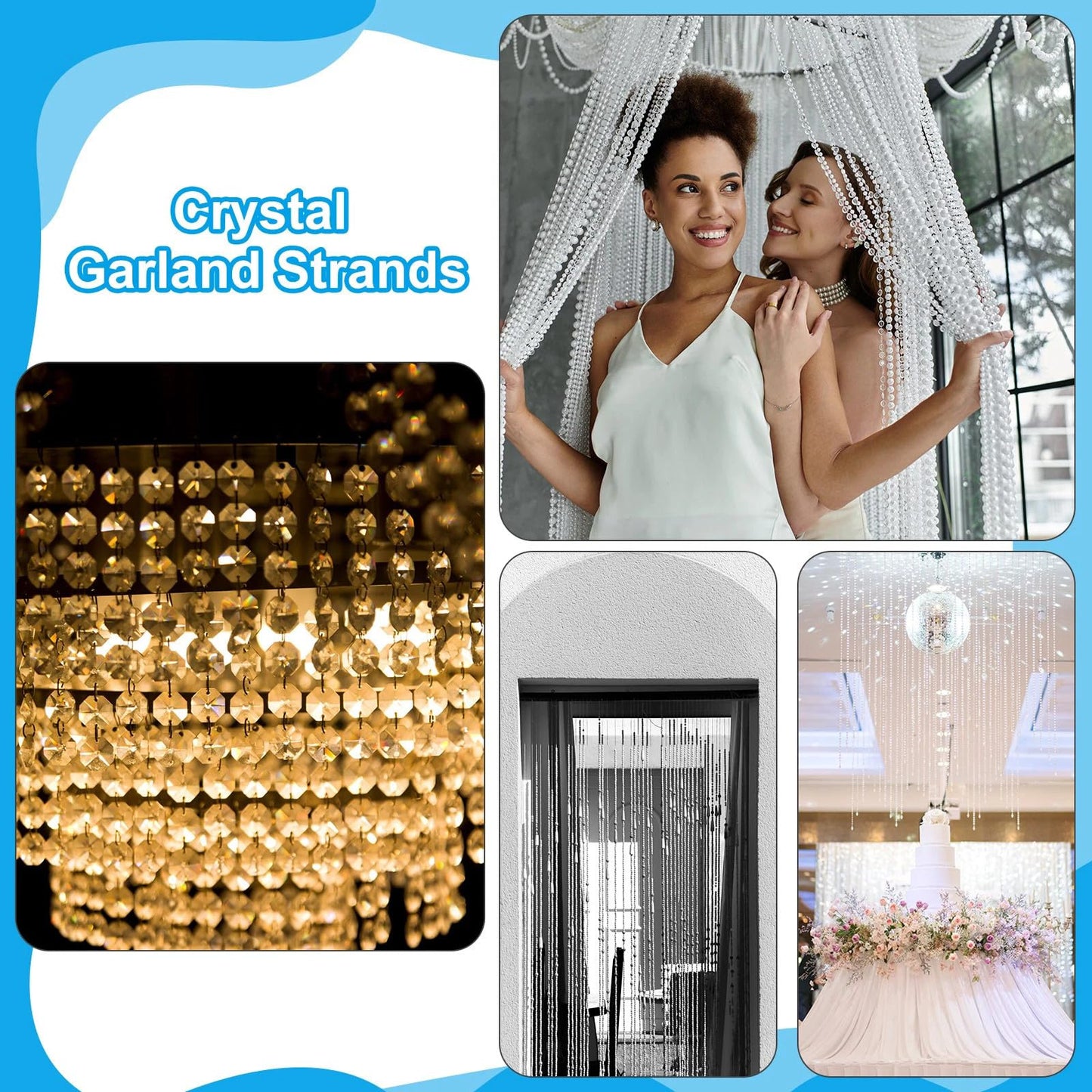 33ft Acrylic Crystal Beads Garland 14mm Chandelier Gem Beads Chain Hanging Crystals Beads Strings for Wedding Party Manzanita Centerpiece Christmas Tree