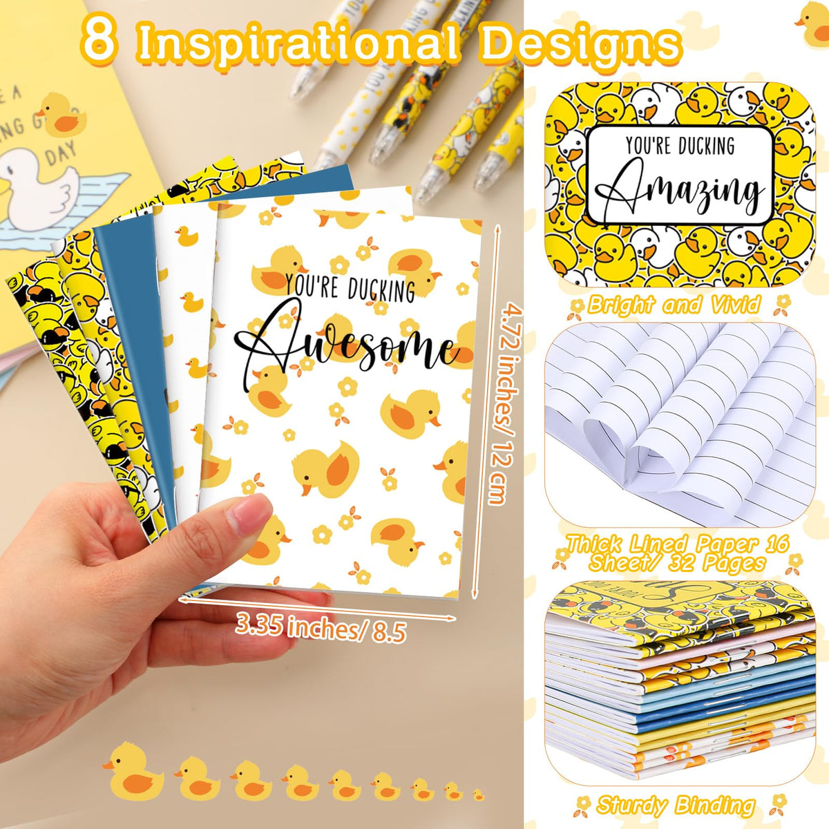 Kosiz 48 Set Inspirational Duck Gifts Duck Pens Motivational Mini Pocket Notebooks Funny Pens Thank You Gifts for Employee Appreciation Medical Assistants Cruise Gift Exchange Ideas Case