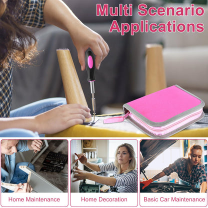 23Pcs Pink Tool Set for Women, Home Repairing Tools Kit Women, Multifunctional Pink Home Hand Tool Set with Storage Bag, Portable Women Repair Tool Combination Set