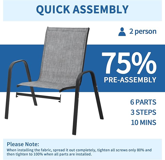 PIZZELLO Patio Chairs Set of 8 - Outdoor Stackable Dining Chairs for All Weather - Lightweight Textilene Outdoor Chair Sets with Armrests - 330Lbs Capacity - for Backyard Garden Porch Poolside (Grey)