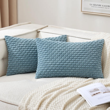 MIULEE Pack of 2 Decorative Throw Pillow Covers 18x18 Inch Soft Boho Striped Textured Corduroy Pillow Covers Modern Farmhouse Home Decor for Couch Bed Sofa Living Room Cream White