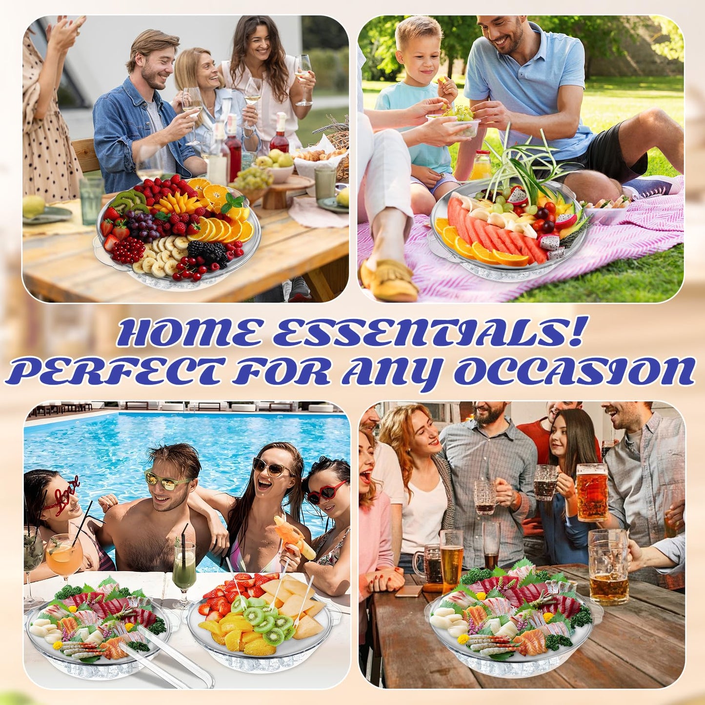 3 Set Chilled Serving Tray for Parties with Compartments, 11.8" Ice Chilled Party Platter, Ice Serving Board with 3 Tongs 10 Forks, Cold Dish Dip for Fruit,Veggies, Appetizer, Shrimp Cocktail