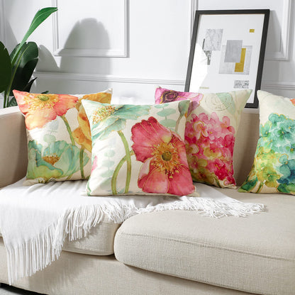 Artscope Set of 4 Waterproof Cushion Covers 45x45cm, Decorative Hydrangea and Lotus Throw Pillow Covers, Perfect to Outdoor Patio Garden Bench Living Room Sofa Farmhouse Decor