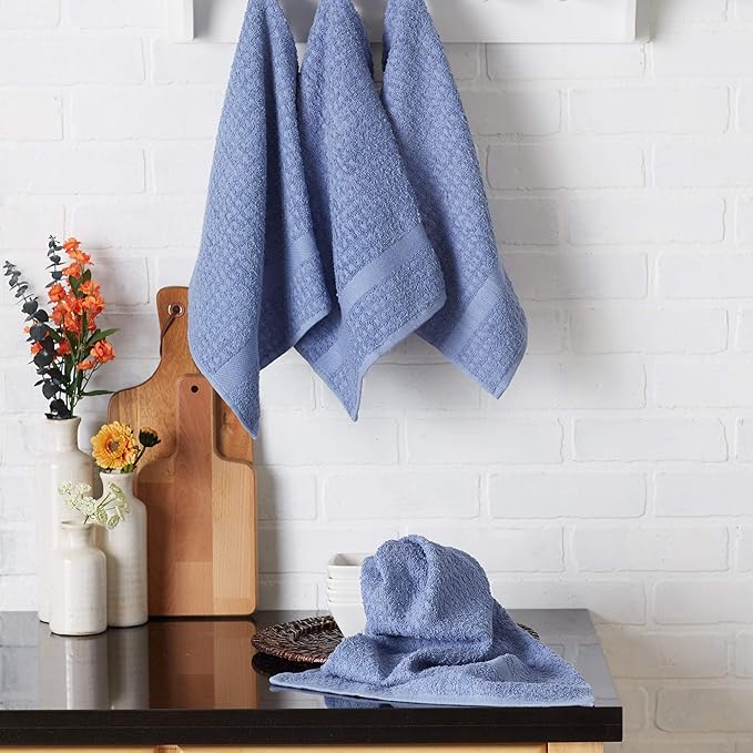 DII Basic Terry Collection Waffle Dishtowel Set, Solid Stonewash Blue, 4 Piece