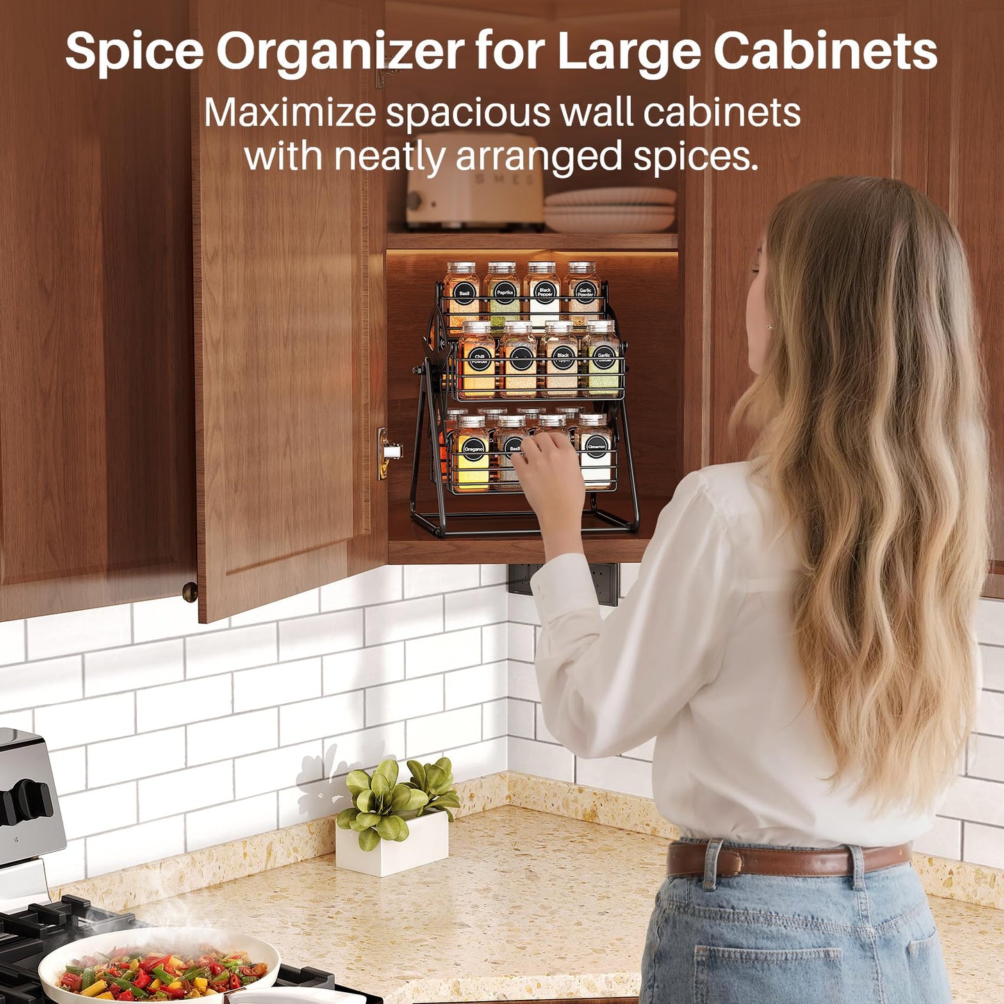 SNTD Rotating Spice Rack Organizer for Large Cabinets Kitchen Countertop with Thicken Spice Jars and Labels, Spinning Like Ferris-Wheel, Metal (M)