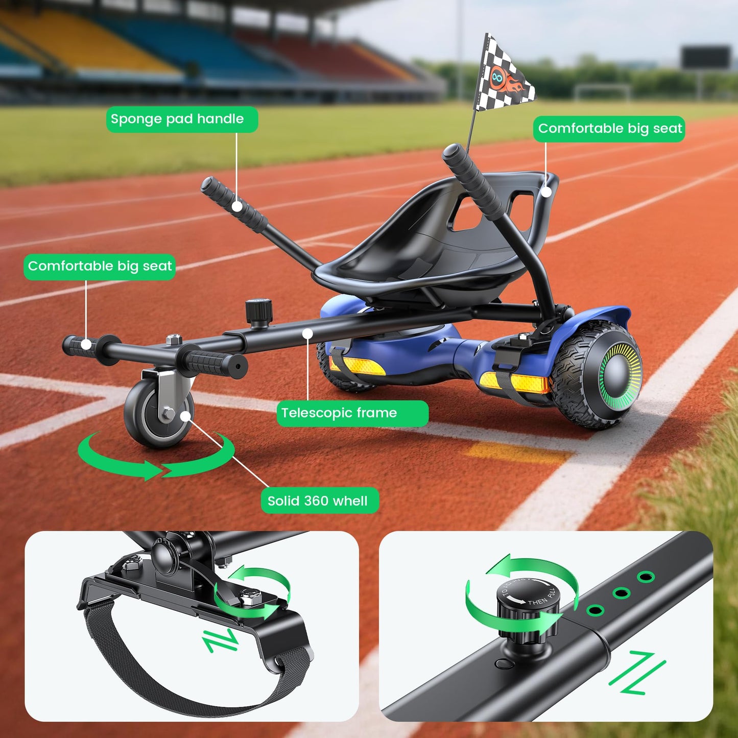 Gyroor Scooter with Adjustable Seat Attachment, 6.5" All-Terrain Self Balancing Scooter, LED Lights & Bluetooth for Kids and Adults, Blue