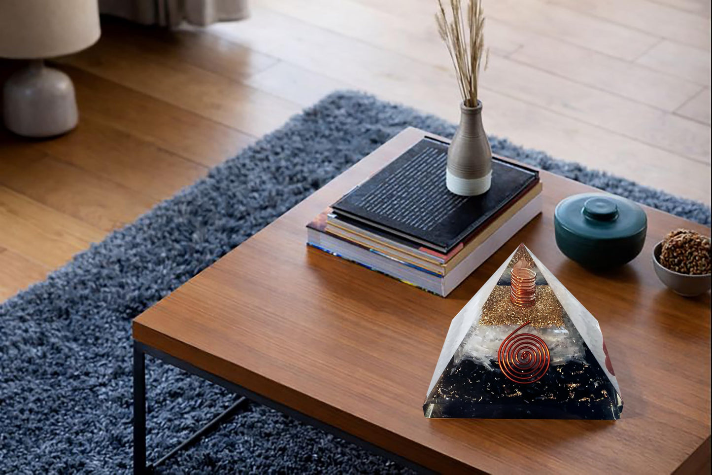 Shungite Orgonite Pyramid with Selenite – Handcrafted Crystal Pyramid for Home & Meditation Space