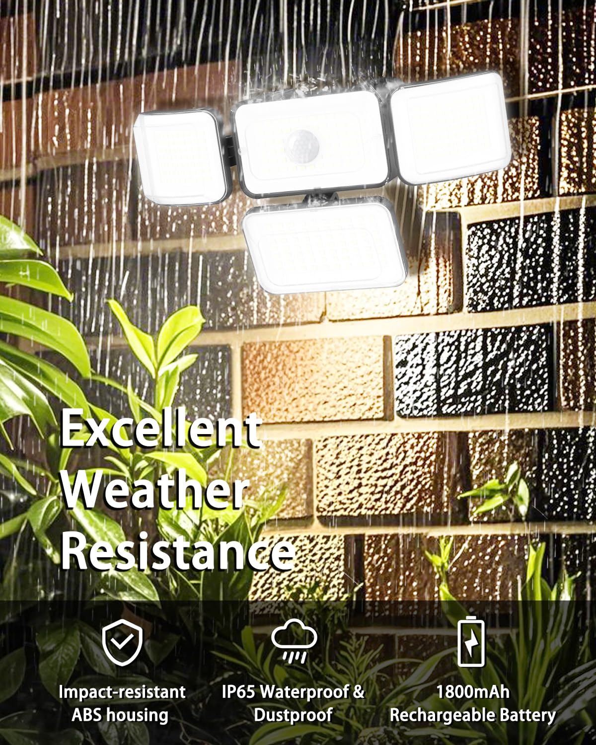 CLAONER Solar Outdoor Lights Motion Sensor 3500LM 288 LED Solar Security Lights with Remote Control IP67 Waterproof 4 Heads Solar Flood Lights with 16.4ft Cable 4 Modes Wall Lights(2 Pack)