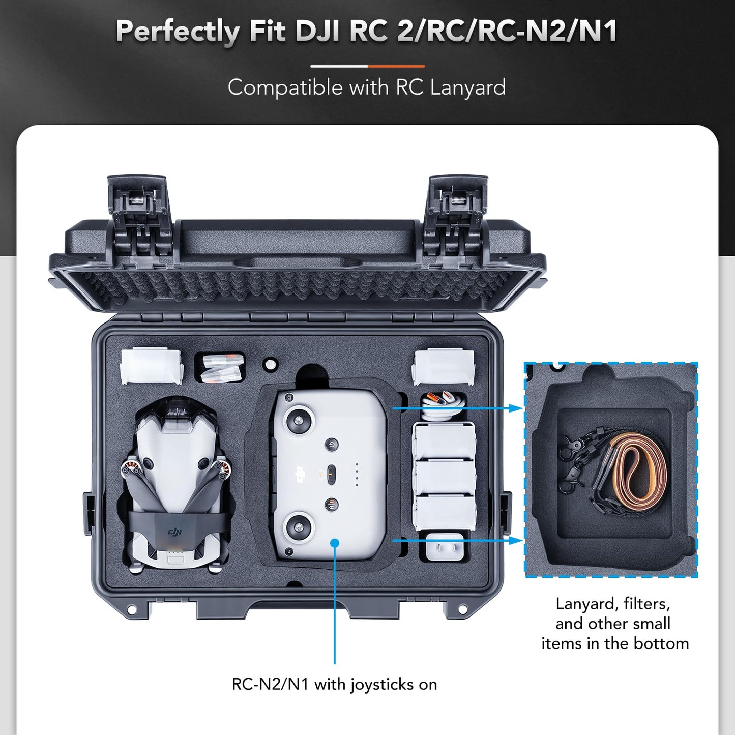 Lykus Titan MM410 Waterproof Hard Case for DJI Mini 4 Pro/Mini 3/ Pro and DJI RC 2/ RC/RC-N2, Support 7 Batteries and RC Lanyard [CASE ONLY]