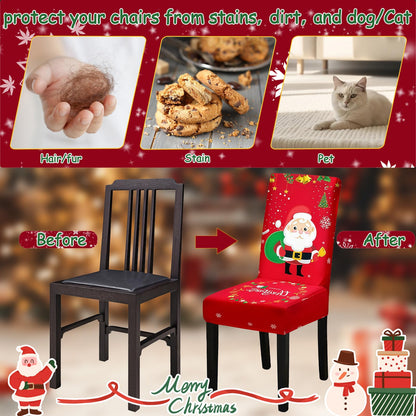 Fafua Christmas Chair Covers, Stretch Dining Room Chair Covers Set of 6, Christmas Decoration/Home Decor Chair Protector Slipcovers