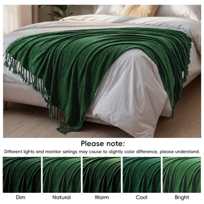 BATTILO HOME Chenille Knit Throw Blanket for Couch, Soft Cozy Christmas Green Knitted Throw Blanket with Fringe, Lightweight Blanket for Christmas Decoration, 50"x60"