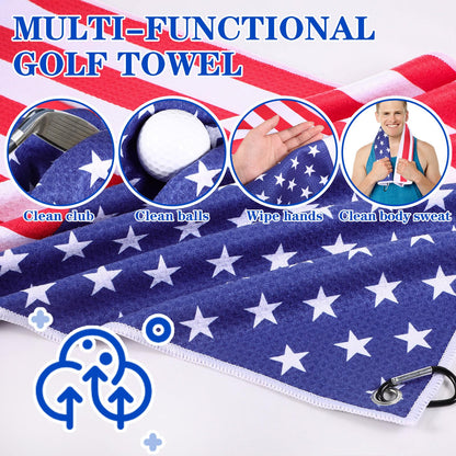 WinnerWhy 15Pcs American Flag Golf Accessories Kit, Include Golf Towel Plastic Golf Tee Golf Ball Bag with Hook Golf Divot Tool with Magnetic Ball Marker Golf Club Brush 4th of July Golf Gifts for Men