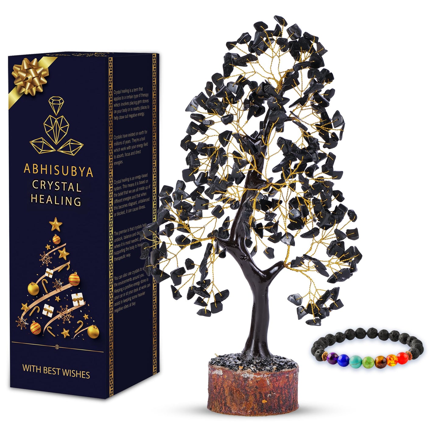 ABHISUBYA Crystal Tree, Tourmaline Tree - Artificial Bonsai, 10-12 inches, Chakra Decor, Home, Office Decor, Feng Shui Money Tree