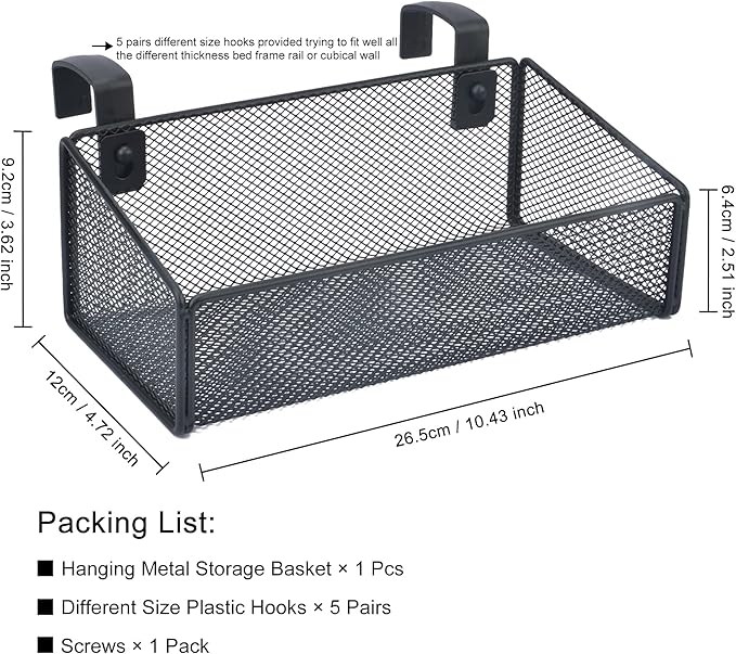Bedside Caddy Hanging Storage Basket Beside Shelf Metal Organizer