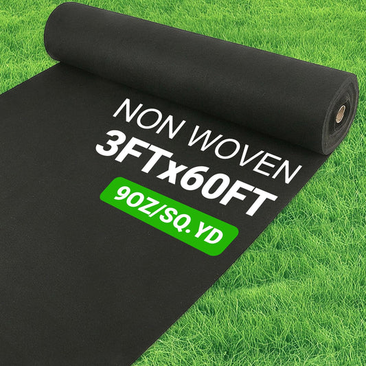 9oz Non Woven Geotextile Fabric for French Drains, 3x60FT High Permeability Drainage Fabric with Stakes Heavy Duty Landscape Fabric for Gravel Grid, Garden, Flower Beds, Weed Control, Erosion Control