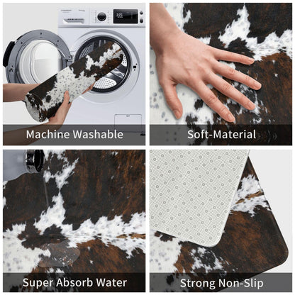 Western Cowhide Cow Print Bath Mats for Bathroom, Soft Absorbent Cow Bath Rug Non-Slip Floor Rug Carpets for Kitchen Bathroom Laundry Bedroom Living Room Decoration