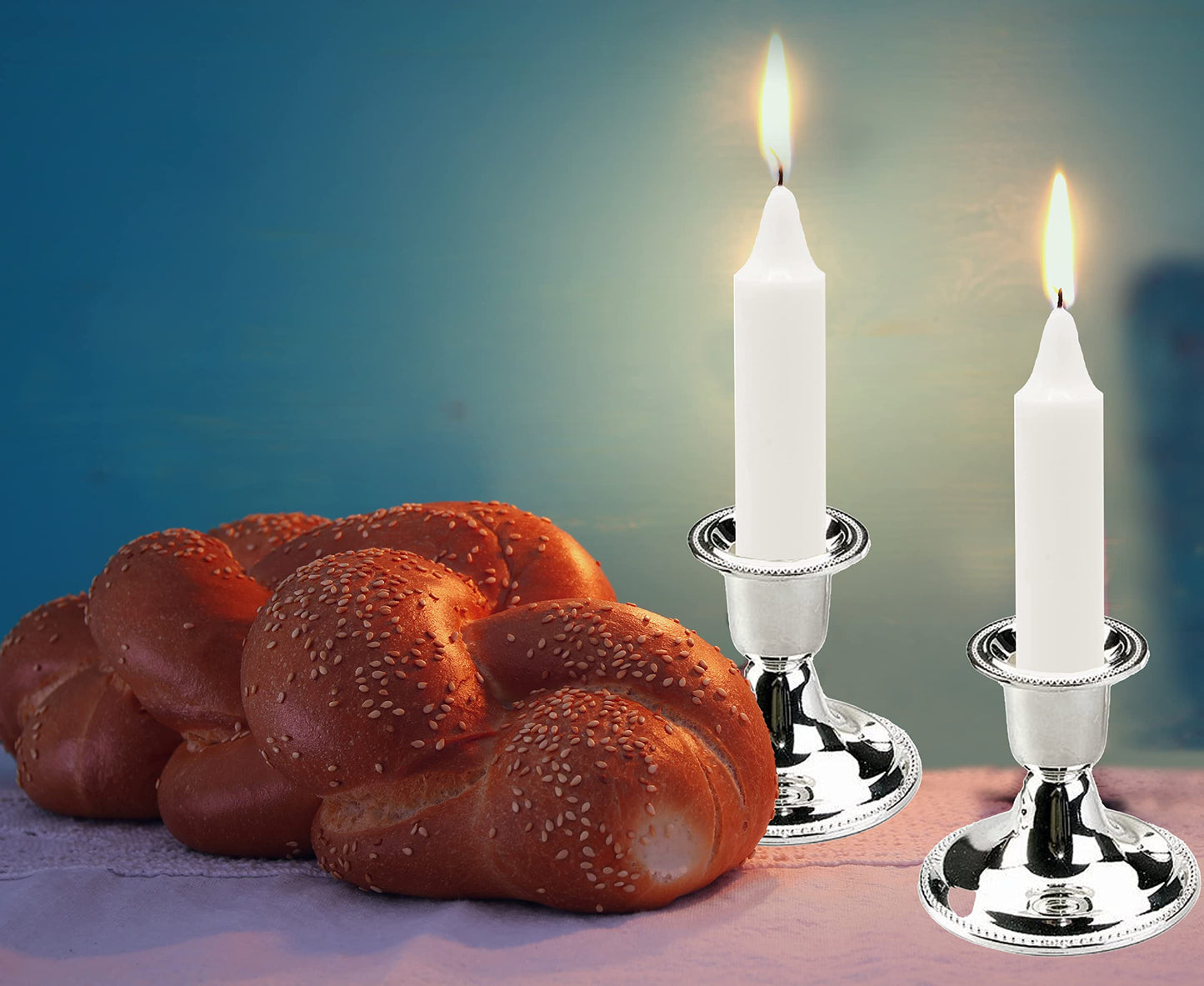 The Dreidel Company Silver Candle Holders, Shabbat Candle Sticks, Ornate Silver Plated Design (2.5 Inches)