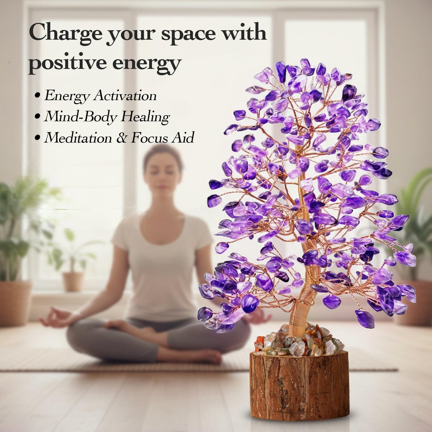 Tizzomx Amethyst Crystal Healing Chakra Tree of Life, Sister Women Mom Birthday Gifts Positive Energy & Good Luck, Bonsai Gem Stone Feng Shui Money Tree House Home Office Room Desk Spiritual Decor