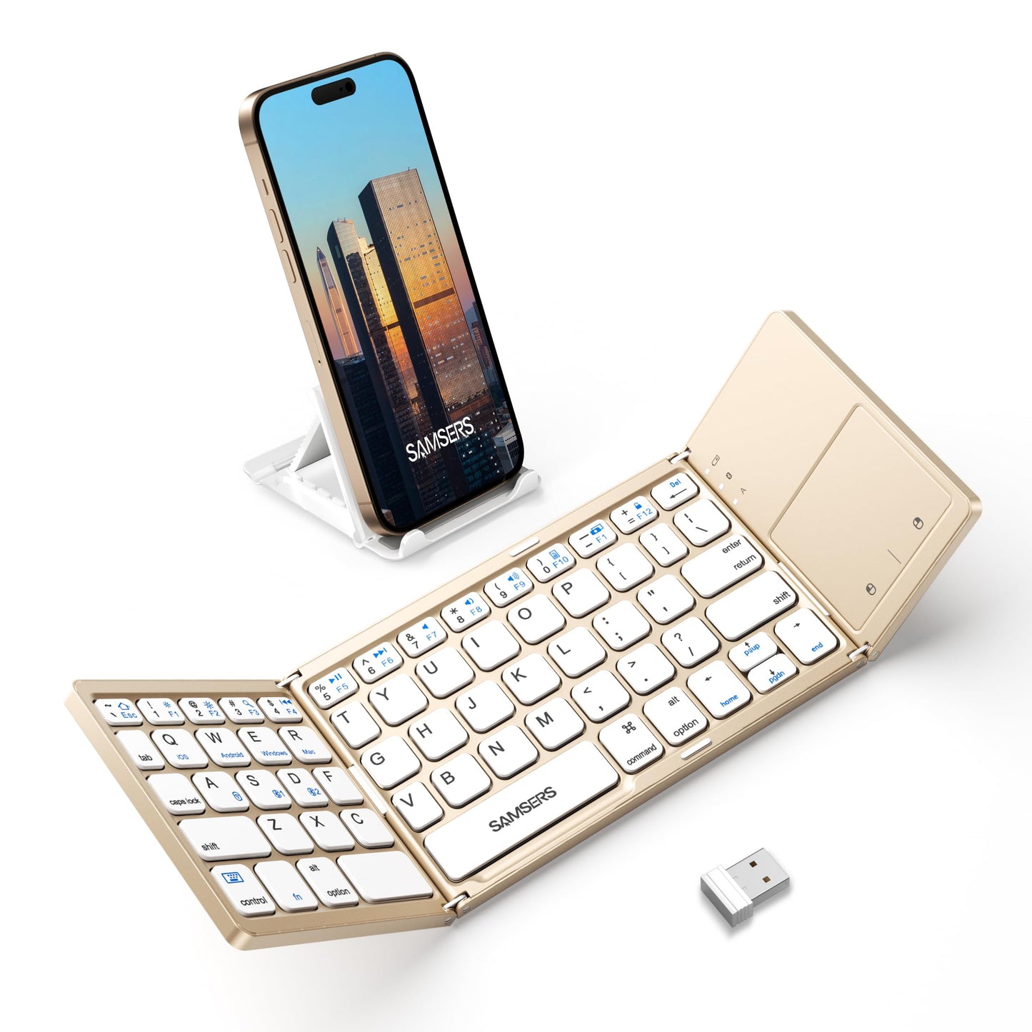 Samsers Foldable Bluetooth Keyboard with Touchpad - Portable Wireless Keyboard with Holder, Rechargeable Full Size Ultra Slim Pocket Folding Keyboards for Android Windows iOS Tablet & Laptop - Black