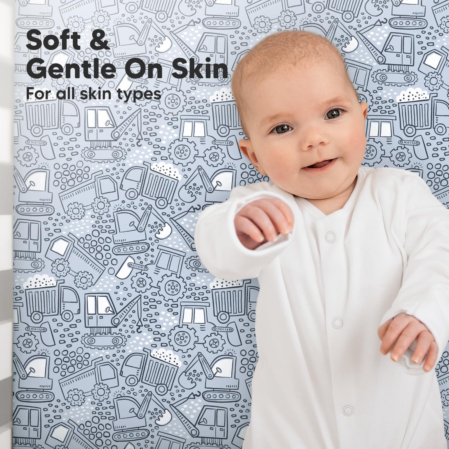 KeaBabies 2-Pack Organic Cotton Crib Sheets for Boys, Girls - 52x28 Fitted Crib Mattress Sheet Neutral, Breathable Cover for Baby Bed Set, Toddler Mattress, Soft & Cute Prints (Excavation)