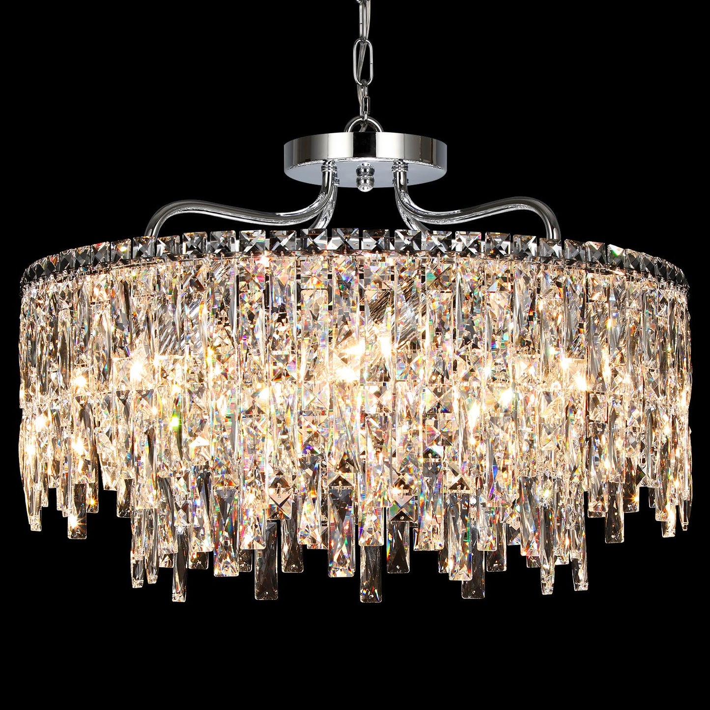 NISIDUN Luxury Crystal Chandelier, 24" Modern Round Dining Room Chandeliers Over Table，8 Lights Chrome Ceiling Pendant Ceiling Lighting for Living Room Bedroom Entryway Foyer Staircase